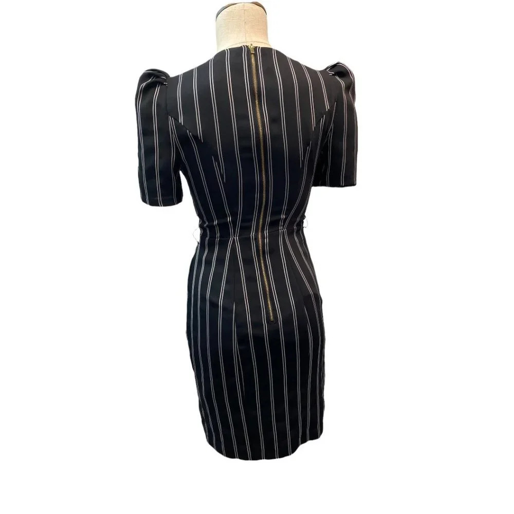 Express Black White Stripe Crew Neck Midi Dress - Picture 3 of 3